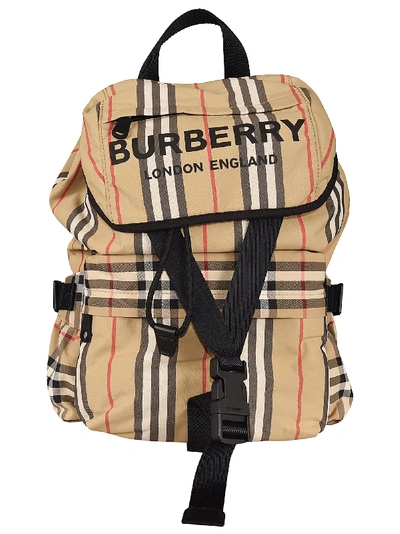 Shop Burberry Logo Plaid Backpack In Archive Beige
