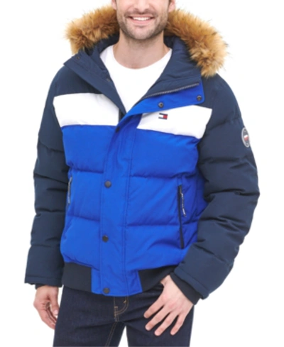 Tommy Hilfiger Short Snorkel Coat, Created For Macy's In Navy/white/atlantis  | ModeSens
