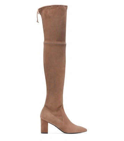 Shop Stuart Weitzman The Landry 75 Bootie In Taupe Stretch Suede