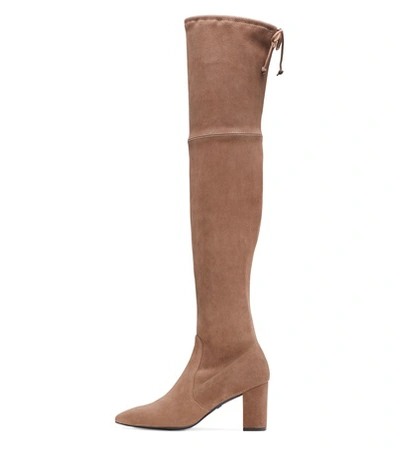 Shop Stuart Weitzman The Landry 75 Bootie In Taupe Stretch Suede