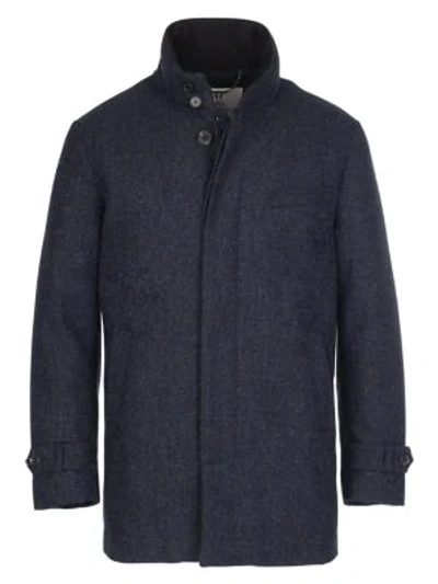Shop Norwegian Wool Micro Check Wool & Cashmere Down Car Coat In Blue