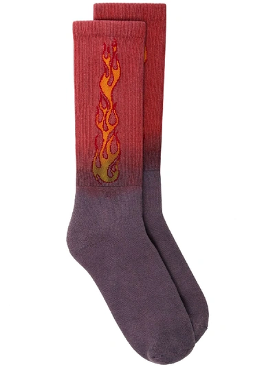 Shop Palm Angels Flames Print Socks In Purple