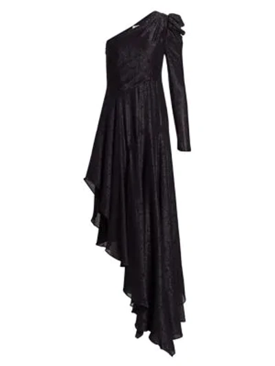 Shop Amur Esmerelda Shimmer Asymmetric Dress In Black