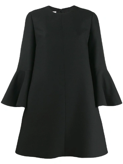 Shop Valentino Wool Bell Sleeve Dress In Black