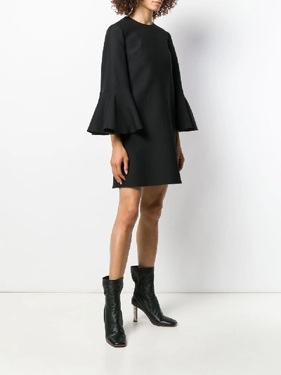 Shop Valentino Wool Bell Sleeve Dress In Black