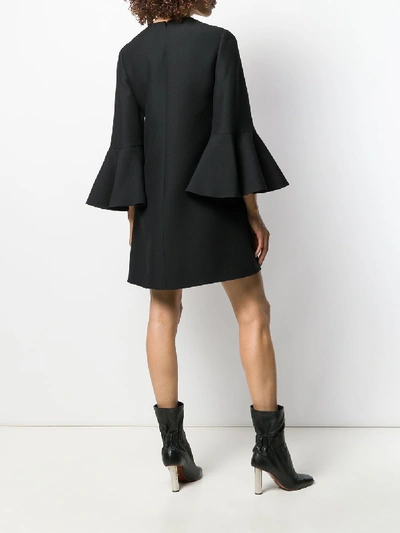 Shop Valentino Wool Bell Sleeve Dress In Black