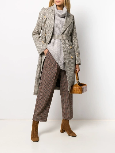 Shop Eudon Choi Wool Blend Checked Pattern Coat In Brown