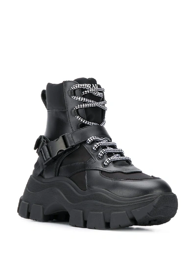 Shop Prada Leather Block Lace-up Sneakers In Black