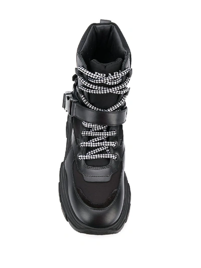 Shop Prada Leather Block Lace-up Sneakers In Black