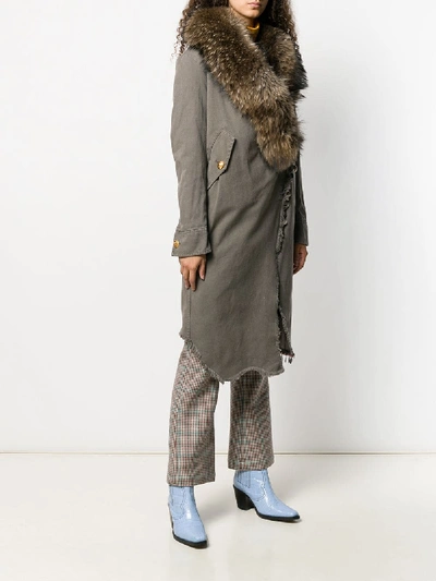 Shop Bazar Deluxe Fox Fur And Cotton Fur Collar Wrap-around Coat In Grey