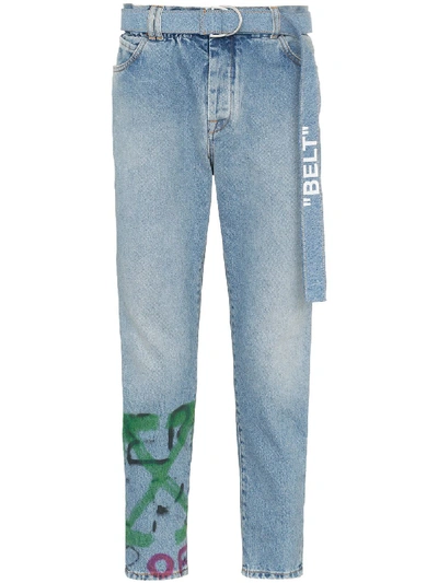 Shop Off-white Printed Denim Jeans In Blue