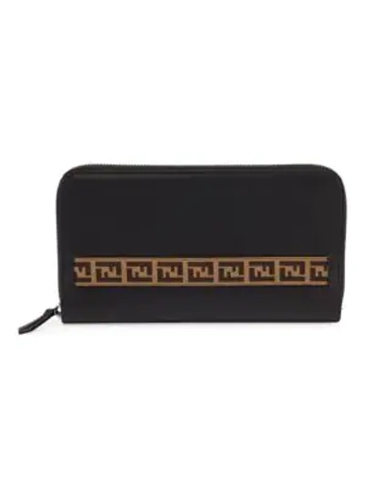 Shop Fendi Men's Grace Leather Travel Wallet In Black Sunflower