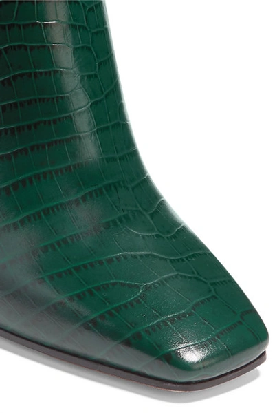 Shop Jimmy Choo Minori 100 Croc-effect Leather Ankle Boots In Dark Green