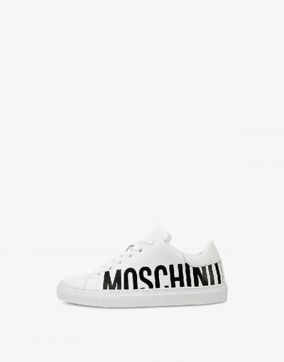 Shop Moschino Leather Sneakers With Logo In White