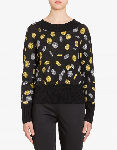 Shop Moschino Cropped Wool Coin Pullover In Black