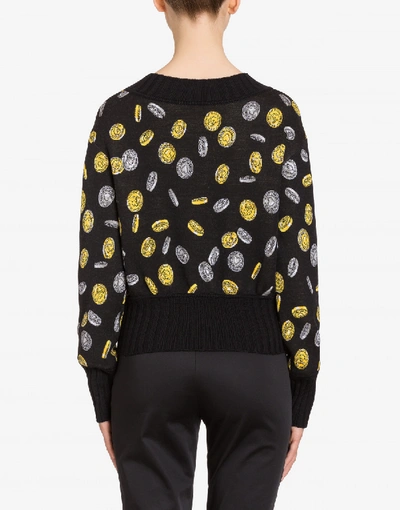 Shop Moschino Cropped Wool Coin Pullover In Black