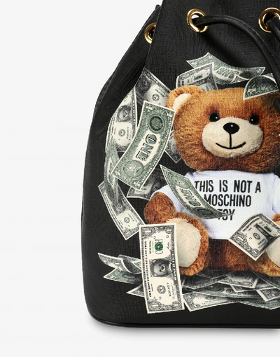 Shop Moschino Dollar Teddy Bear Bucket Bag In Black