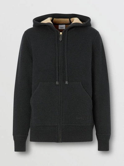 Shop Burberry Embroidered Logo Cashmere Hooded Top In Black