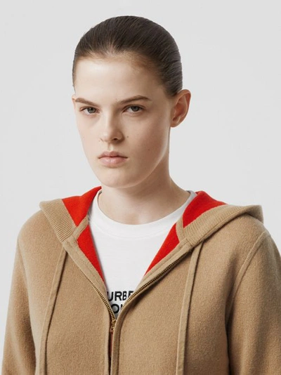 Shop Burberry Embroidered Logo Cashmere Hooded Top In Archive Beige