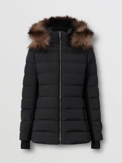 Shop Burberry Detachable Faux Fur Trim Hooded Puffer Jacket In Black