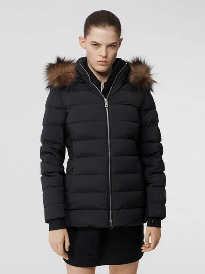 Shop Burberry Detachable Faux Fur Trim Hooded Puffer Jacket In Black