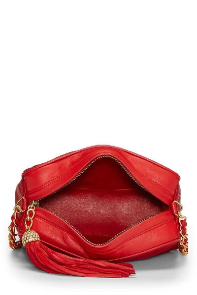 Pre-owned Chanel Red Satin Diamond Camera Bag Small
