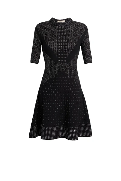 Shop Roberto Cavalli Metallic Jacquard Fit And Flare Mini Dress In Black