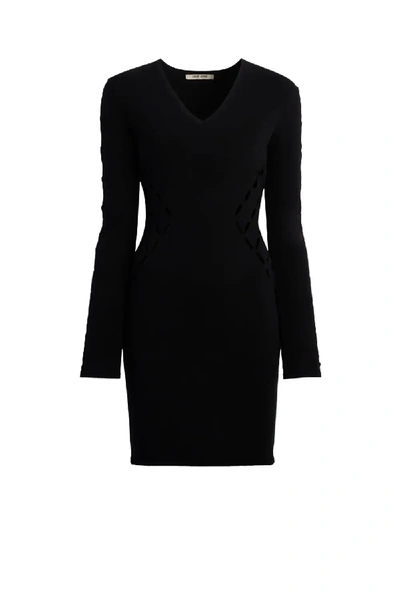 Shop Roberto Cavalli Geometric Cut Out Knitted Mini Dress In Black