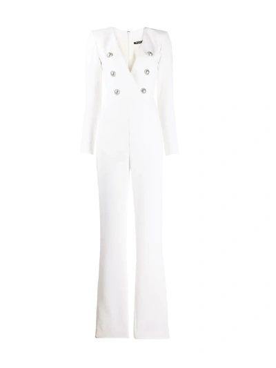 Shop Balmain Double-breasted Jumpsuit In White