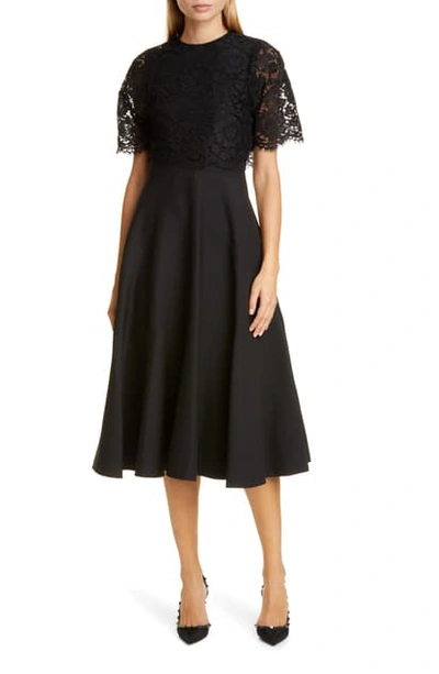 Shop Valentino Lace Popover Crepe Couture Midi Dress In Nero