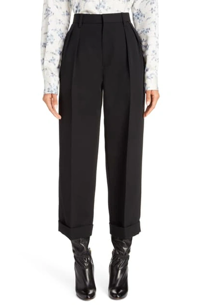Shop Marc Jacobs Pleated Crop Wool Pants In Black