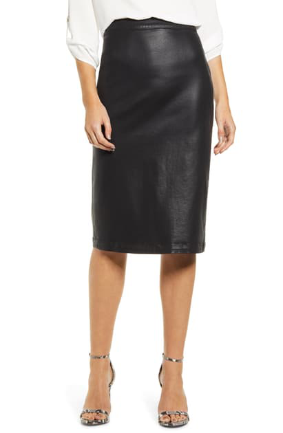 coated denim pencil skirt