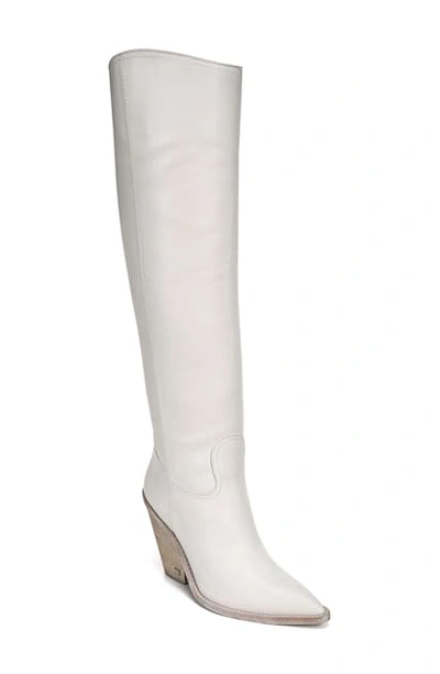 Shop Sam Edelman Indigo Pointed Toe Knee High Boot In Bright White Nappa Leather