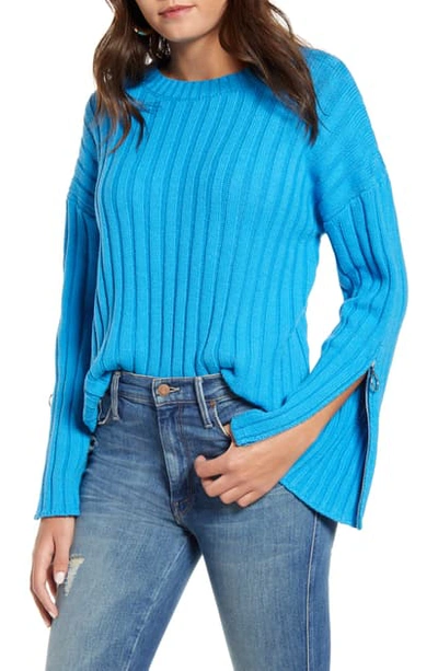 Shop Joa Zipper Trim Sweater In Cerulean Blue