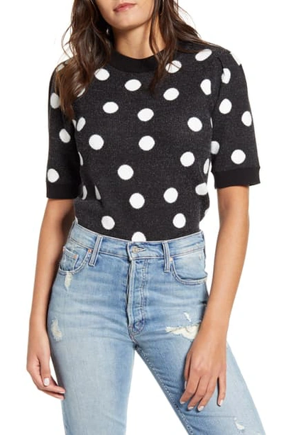 Shop Joa Dotted Short Sleeve Sweater In Black/ White