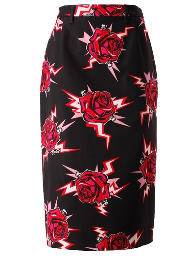 Shop Prada Rose Print Skirt In Lacca
