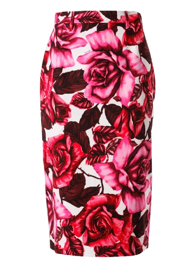 Shop Prada Floral Print Skirt In Pink