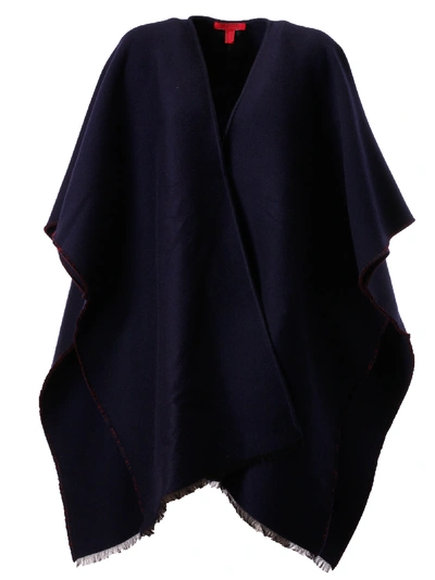Shop Valentino Fringed Edge Cape In Navy/rosso