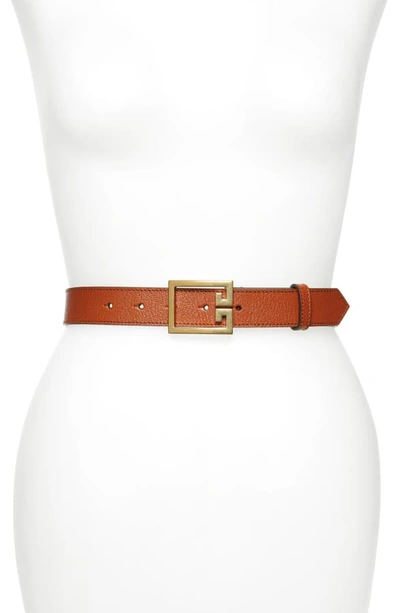 Shop Givenchy 2g Buckle Leather Belt In Chestnut/ Gold