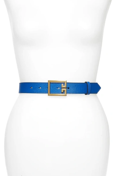 Shop Givenchy 2g Buckle Leather Belt In Persian Blue/ Gold