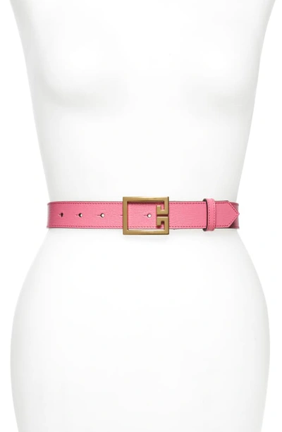 Shop Givenchy 2g Buckle Leather Belt In Sorbet Pink/ Gold