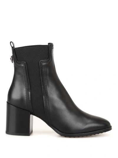 Shop Tod's Double T Elastic Leather Ankle Boots In Black