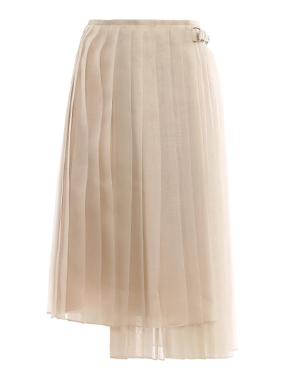 Shop Fendi Silk Organdie Pleated Skirt In Light Beige
