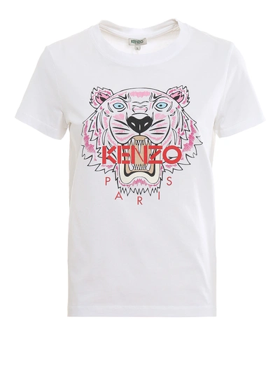 Shop Kenzo Tiger Front Print Cotton Tee In White