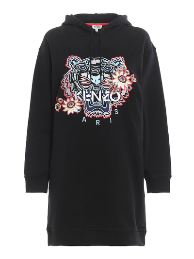 Shop Kenzo Passion Flower Tiger Hoodie Style Dress In Black