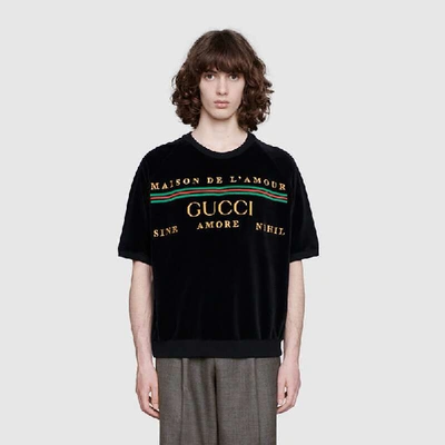 Shop Gucci Embroidered Chenille Sweatshirt In Black