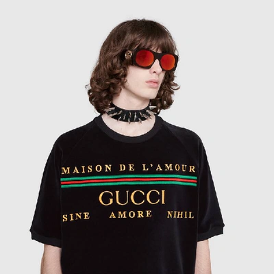 Shop Gucci Embroidered Chenille Sweatshirt In Black