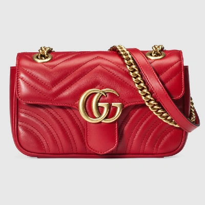 Shop Gucci Gg Marmont Matelassé Mini Bag In 芙蓉红皮革