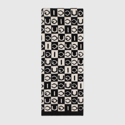 Shop Gucci Checkerboard Wool Scarf In Black