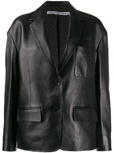 Shop Alexander Wang Oversized Leather Blazer In Black